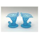 Fenton turquoise cornucopia vases