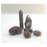 6 QUARTZ CRYSTALS HEART, OBELISK