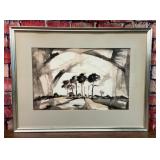 FRAMED ABSTRACT LANDSCAPE WATERCOLOR PAINTING