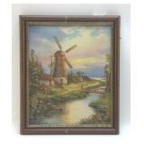 'MILL AT THE STREAM' Dutch landscape scene 1930s