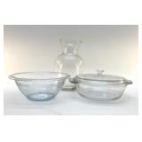 Mixing bowls, glass vase 10.5'