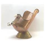COPPER COAL SCUTTLE  WITH PORCELAIN HANDLES