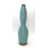 23.5' TALL RIBBED TURQUOISE BLUE POTTERY VASE