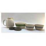 1940's BANDED BOWLS, PITCHER, COOKIE CUTTERS