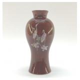 RED LACQUER ABALONE HERON'S VASE