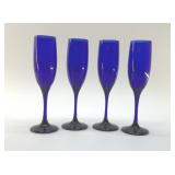 4 COBALT, CHAMPAGNE FLUTES 9'