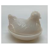 1960's HAZEL ATLAS HEN ON A NEST 4' MILK GLASS