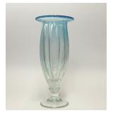 12' BLUE CLEAR BUBBLE SEEDED ART GLASS VASE