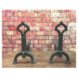 ANTIQUE ARTS & CRAFTS CAST IRON FIREPLACE ANDIRONS