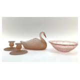 1930ï¿½s PINK SWAN, CANDLESTICKS, BOWL