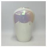 VTG LARGE WHITE PINK IRIDESCENT GLASS VASE