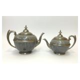 2 ANTIQUE MANNING BOWMAN GRAY GRANITEWARE TEAPOTS