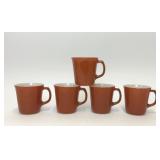 5 VTG CORNING BURNT ORANGE MILK GLASS MUGS