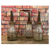VTG MOTOR OIL CADDY CARRIER 3 GLASS OIL BOTTLES