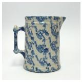 ANTIQUE BLUE SPONGEWARE STONEWARE PITCHER