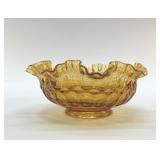 FENTON AMBER THUMB PRINT RUFFLED BOWL