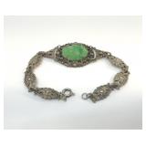 STERLING SILVER GERMAN BRACELET JADE CARVED