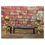 VTG BRASS CANNONBALL FIREPLACE ANDIRONS
