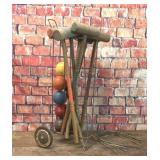 VTG CROQUET SET WITH METAL CART ON WHEELS