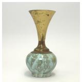 VTG DELFT HOLLAND BLUE CERAMIC BRASS BUD VASE
