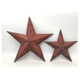 2 EMBOSSED RED METAL STARS WALL DECOR