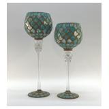 2 MOSAIC, TALL CANDLE HOLDERS