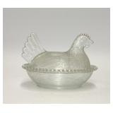 VTG INDIANA GLASS CLEAR HEN ON NEST COVERED DISH
