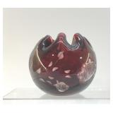 BOHEMIAN RUBY RED CUT TO CLEAR ROSE BOWL