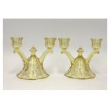 2 VTG HEISEY THUMBPRINT PANEL DOUBLE CANDLEHOLDERS