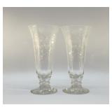 PAIR OF EAPG ETCHED VASES ELEGANT GLASS 9.5"