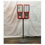 VTG RED DOUBLE 25 CENT GUMBALL MACHINE