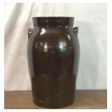 LARGE ANTIQUE BROWN STONEWARE CROCK BUTTER TURN