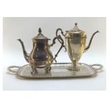 SILVERPLATE TEAPOTS AND TRAY