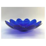 YALOS CASA MURANO COBALT FLOWER BOWL SIGNED