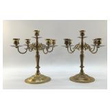 2 BRASS FIVE-ARM CANDLESTICKS 11"