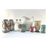 ASSORTED TABLEWARE, BALL JARS, VASES