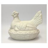 VTG LARGE WHITE CERAMIC HEN ON NEST CHICKS