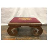 VTG BURGUNDY FLORAL NEEDLEPOINT FOOTSTOOL