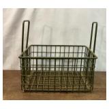 VTG GREEN WIRE METAL MILK BOTTLE CARRIER BASKET