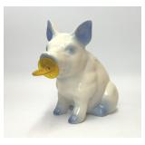 CERAMIC BLUE WHITE SUCKLING PIG FIGURINE