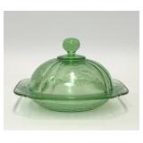 URANIUM DEPRESSION GLASS COVERED BUTTER DISH