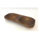 PRIMITIVE WOODEN DIVIDED DOUBLE DOUGH BOWL