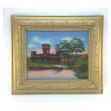 REVERSE PAINTING ON GLASS CASTLE LANDSCAPE 1894