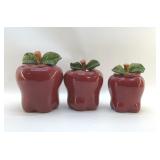 3 RED CERAMIC APPLE COOKIE JARS