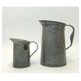 2 VTG GRAY GRANITEWARE ENAMEL MEASURING PITCHERS