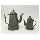 2 VTG GRAY GRANITEWARE ENAMEL GOOSENECK COFFEEPOTS