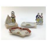 4 PCS OCCUPIED JAPAN FIGURINES, ASH TRAYS. 4'