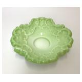 VICTORIAN GREEN URANIUM GLASS BRIDAL BASKET BOWL