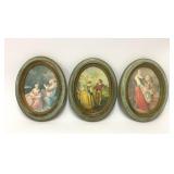 3 VTG SMALL ITALIAN OVAL FRAMED ART PRINTS