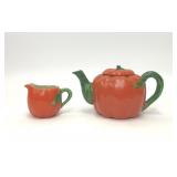 OCCUPIED JAPAN CERAMIC TOMATO TEAPOT & CREAMER